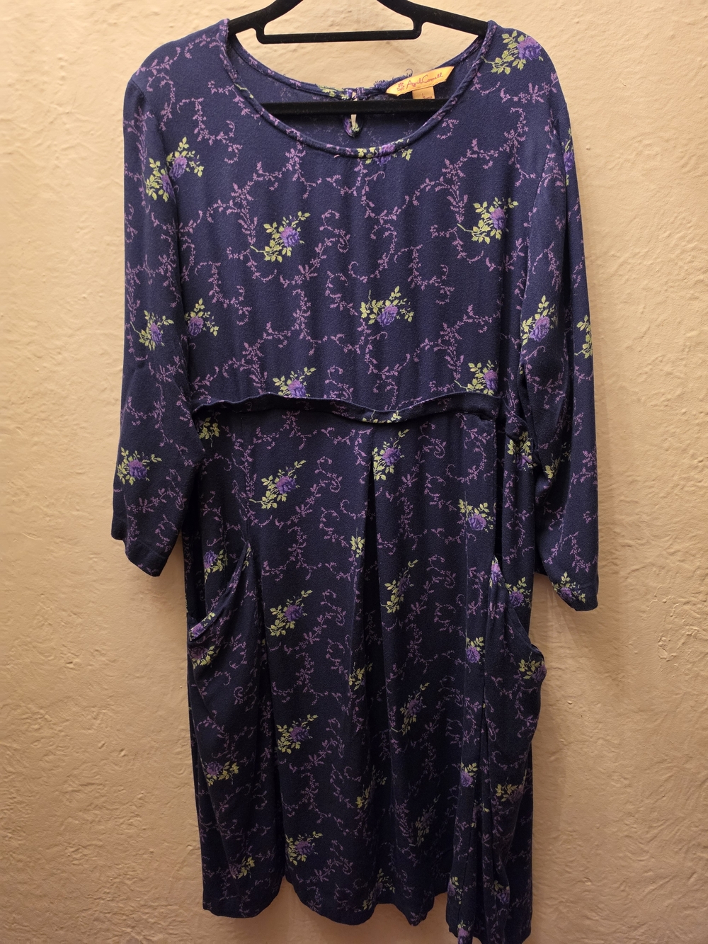 April Cornell Navy Purple Floral Rayon Cottagecore Midi Dress L